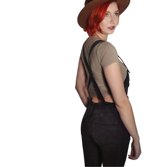 Free People- Black/Grey Denim Overalls Size 26 - Picture 2 of 14